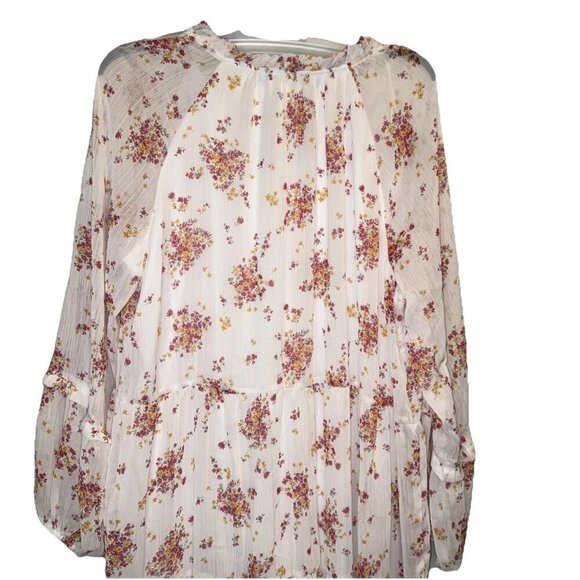 Vince Camuto Women’s White Pink Floral Tiered Long Sleeve Lined Mini Dress Sz XL - Picture 5 of 10